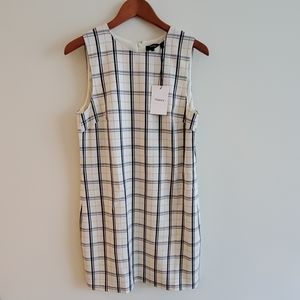 Theory Adraya Mix Check Ivory Blue Shift Dress